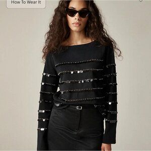 J Crew Top Womens Medium Black Disc Sequin Embellishment Glam Party Tee NEW